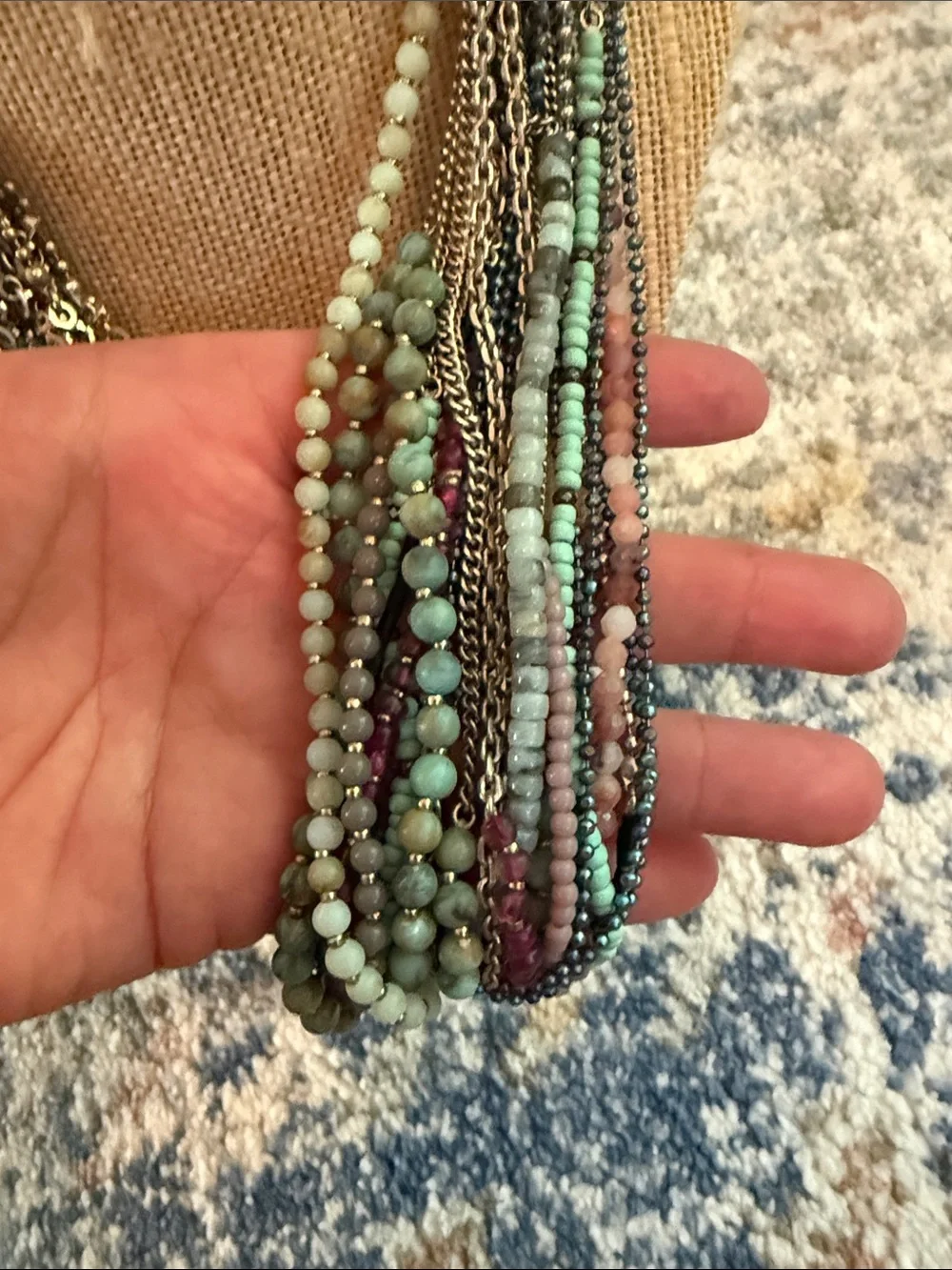Stella & Dot Multistrand Beaded Necklace in Mint, Teal & Rose
